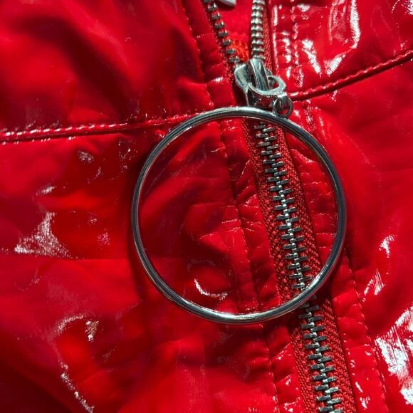 Red Patent Vinyl Mini Skirt - O-Ring Zipper, Retro Futuristic, Festival Outfit - Picture 4 of 5